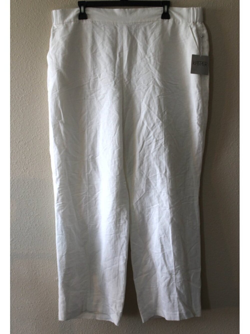 Kasper Womens Pull On White Linen Blend Pants Wide Leg XL NWT